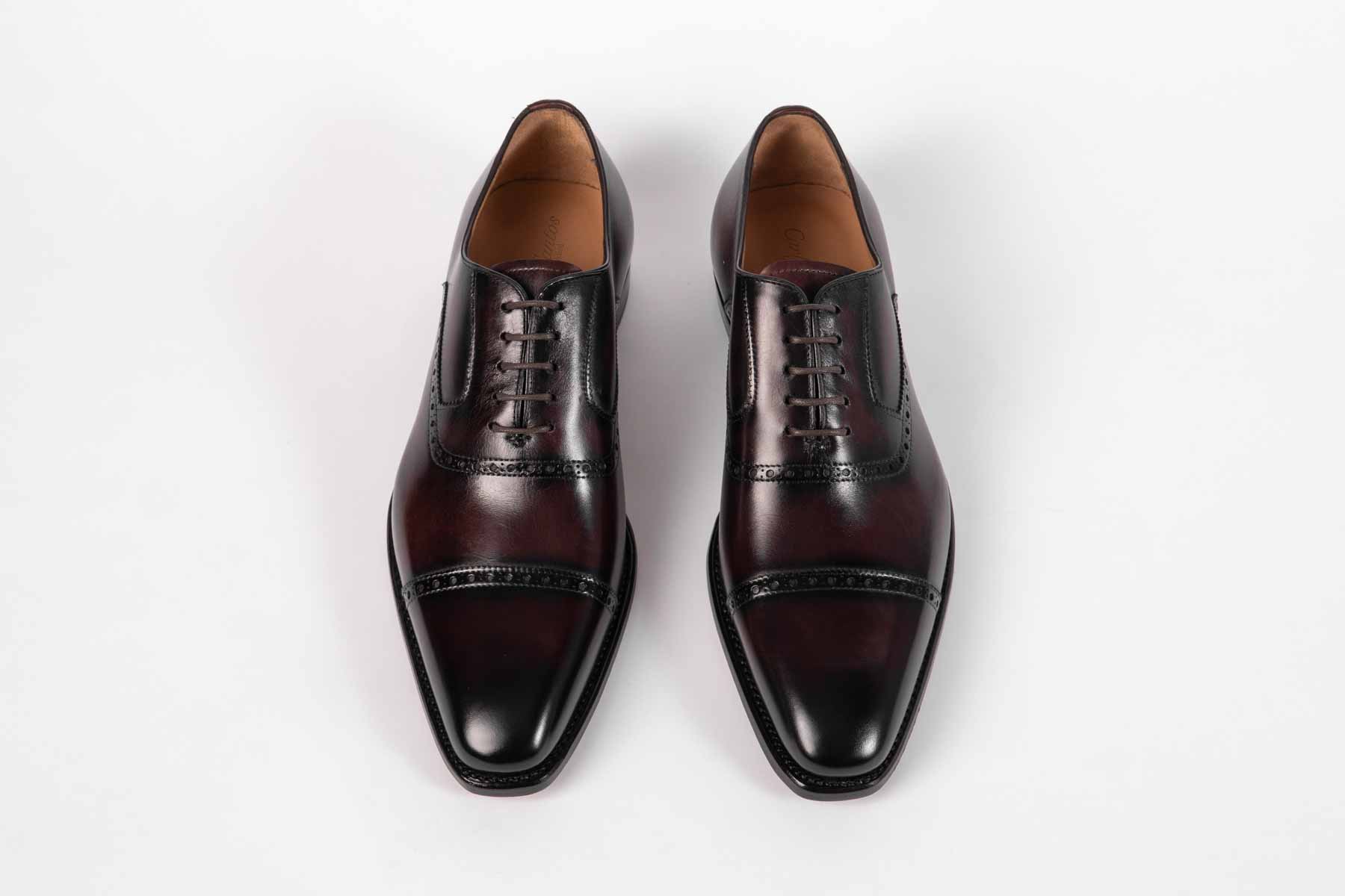 Carlos Santos 8213 Quarter Brogue In Bordo Shadow Patina