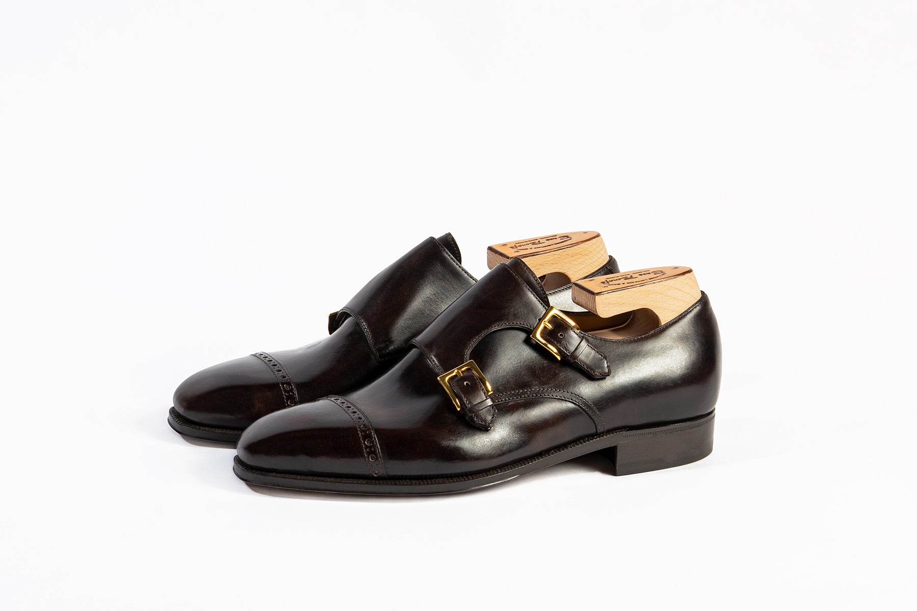 Enzo Bonafe Art. 2364MOD Double Monk Straps In Dark Brown Museum