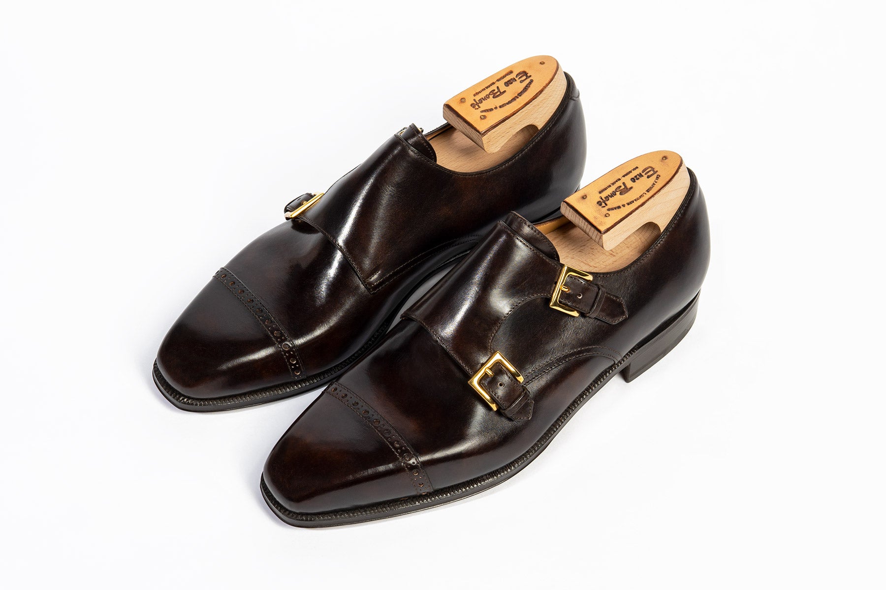 Enzo Bonafe Art. 2364MOD Double Monk Straps In Dark Brown Museum