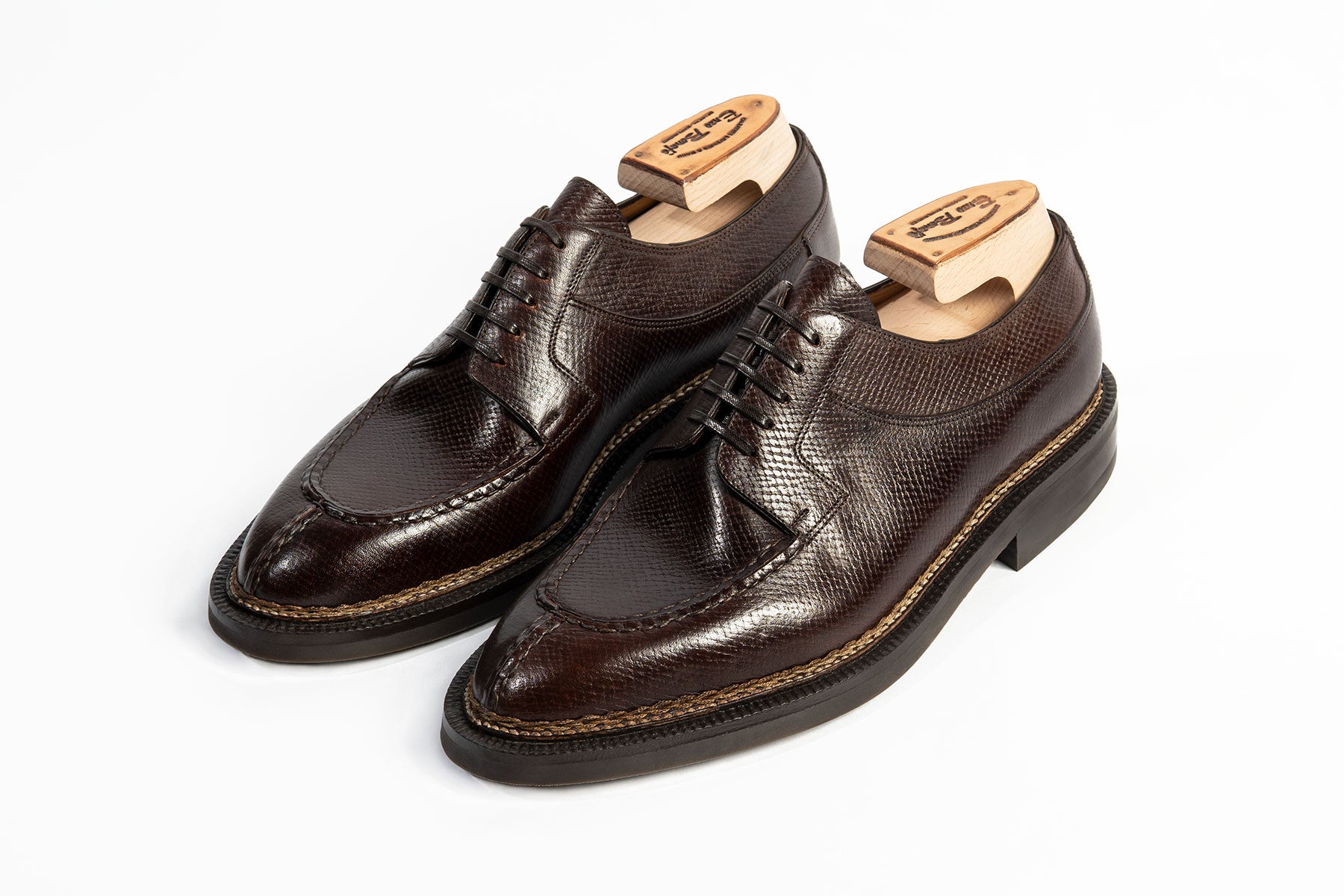 Enzo Bonafe Art. 2475MOD Norwegian Split-Toe Derby In Horween Hatchgrain