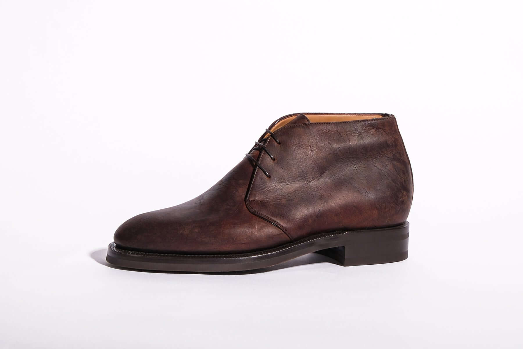 Single Brown Chukka Boot in Waxy Antelope Kudu Leather from the left side