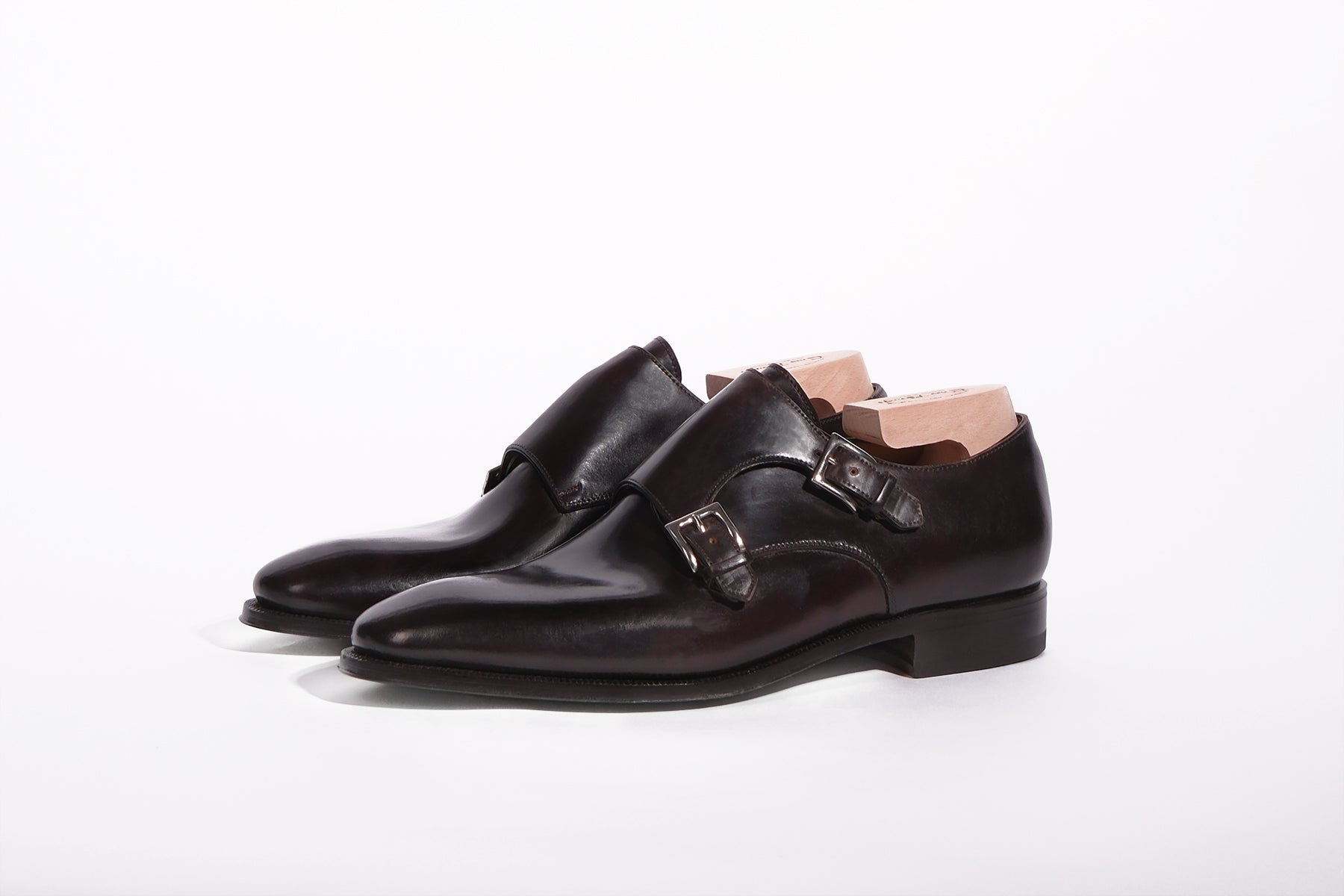 Double Monk Strap Shoes in Burgundy Color 8 Shell Cordovan