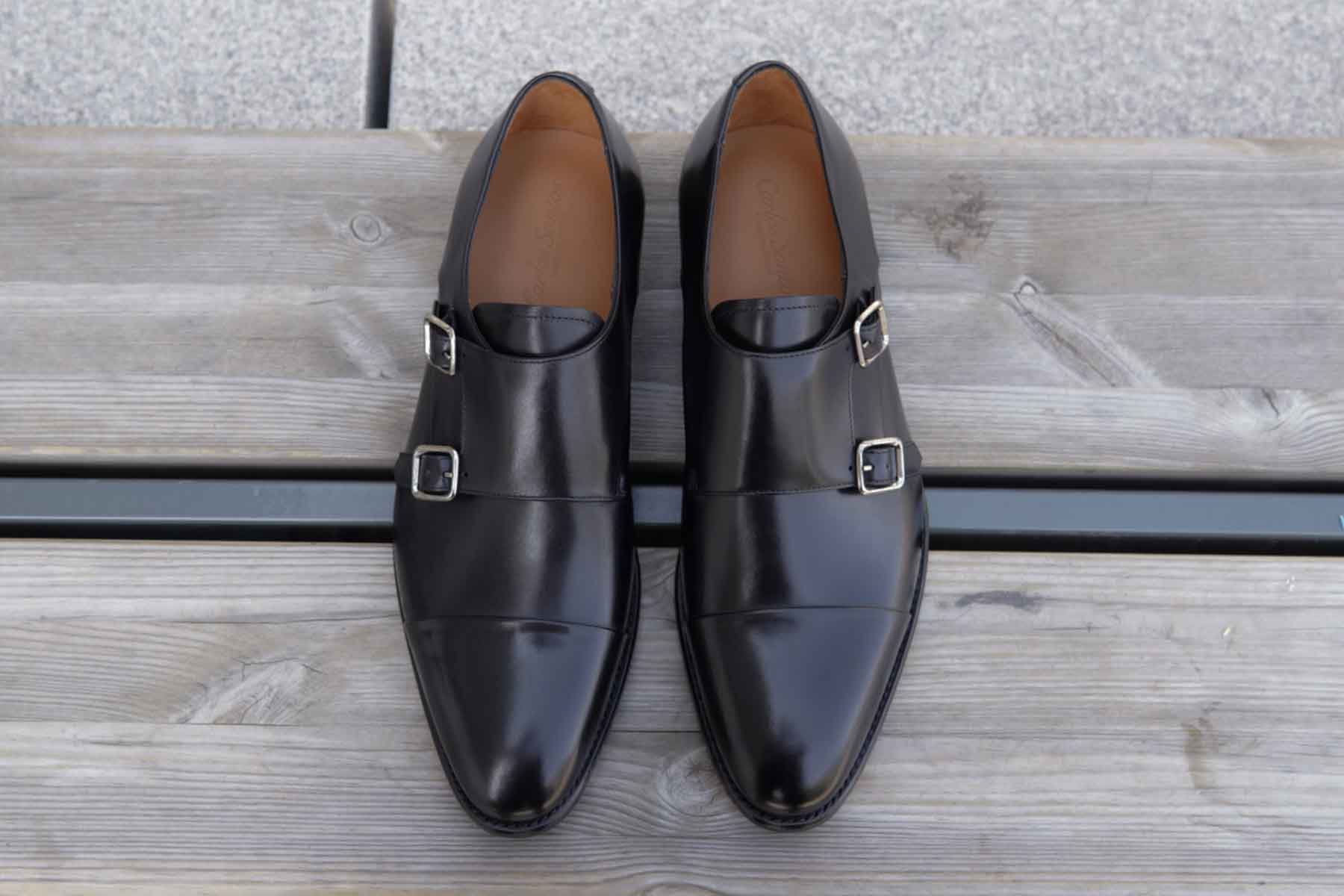 Carlos Santos 9975 Reversed Stitched Black Calf Double Monk Strap Shoes