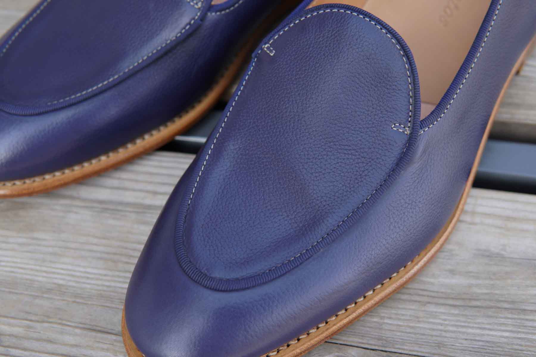 Carlos Santos 1829 Belgian Loafers in Navy Grain on Leather Sole