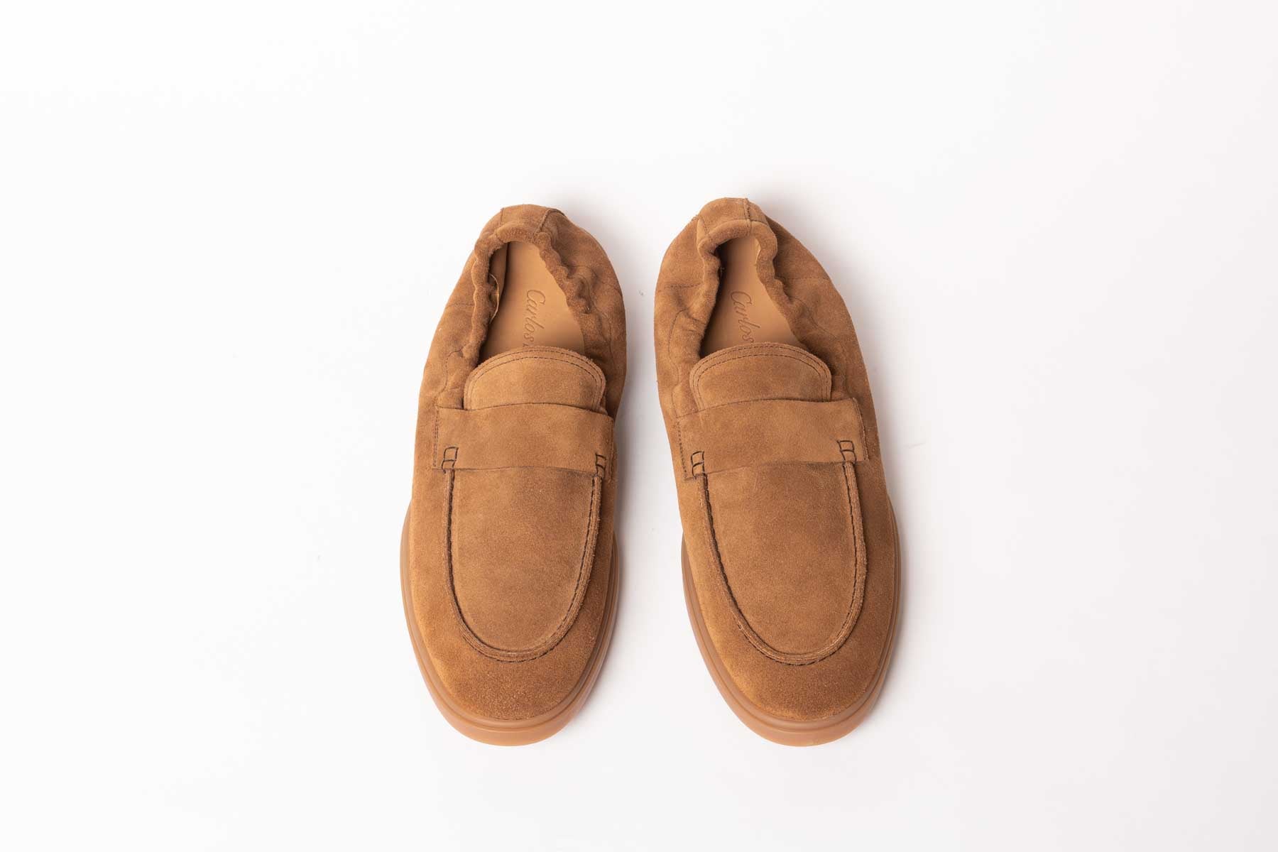 Carlos Santos 1409 Unlined Loafers In Tobacco Suede