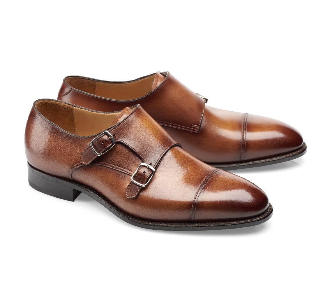 Carlos Santos brown leather double monk strap shoes odd stock collection in original box