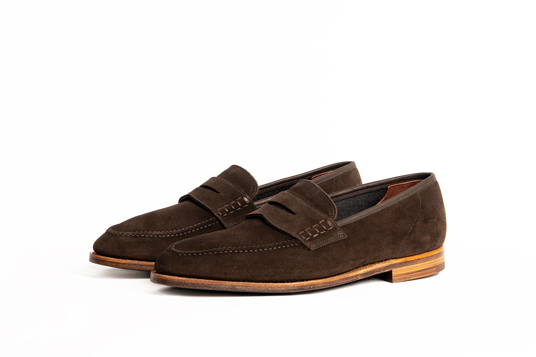 Crockett & Jones Seaton Unlined Penny Loafers In Dark Oak Suede