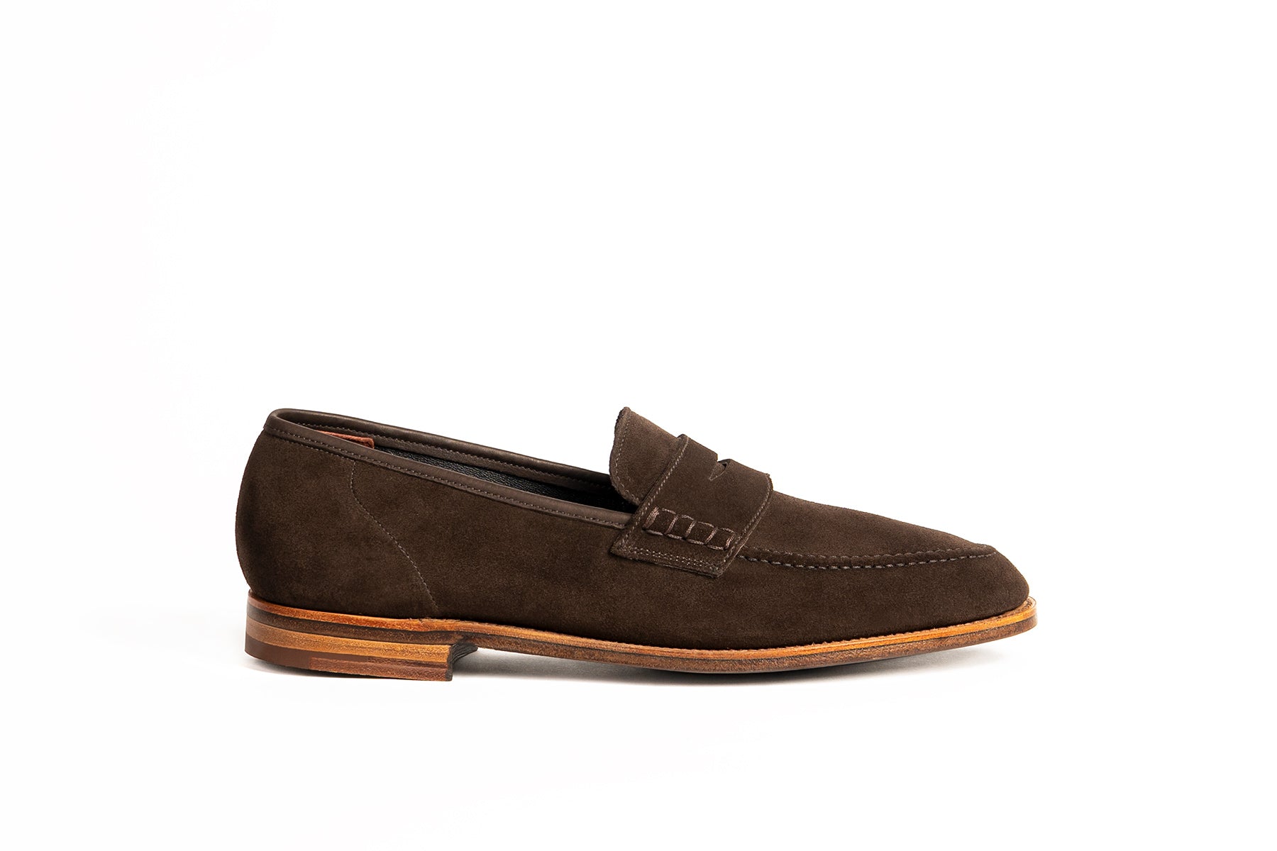 Crockett & Jones Seaton Unlined Penny Loafers In Dark Oak Suede