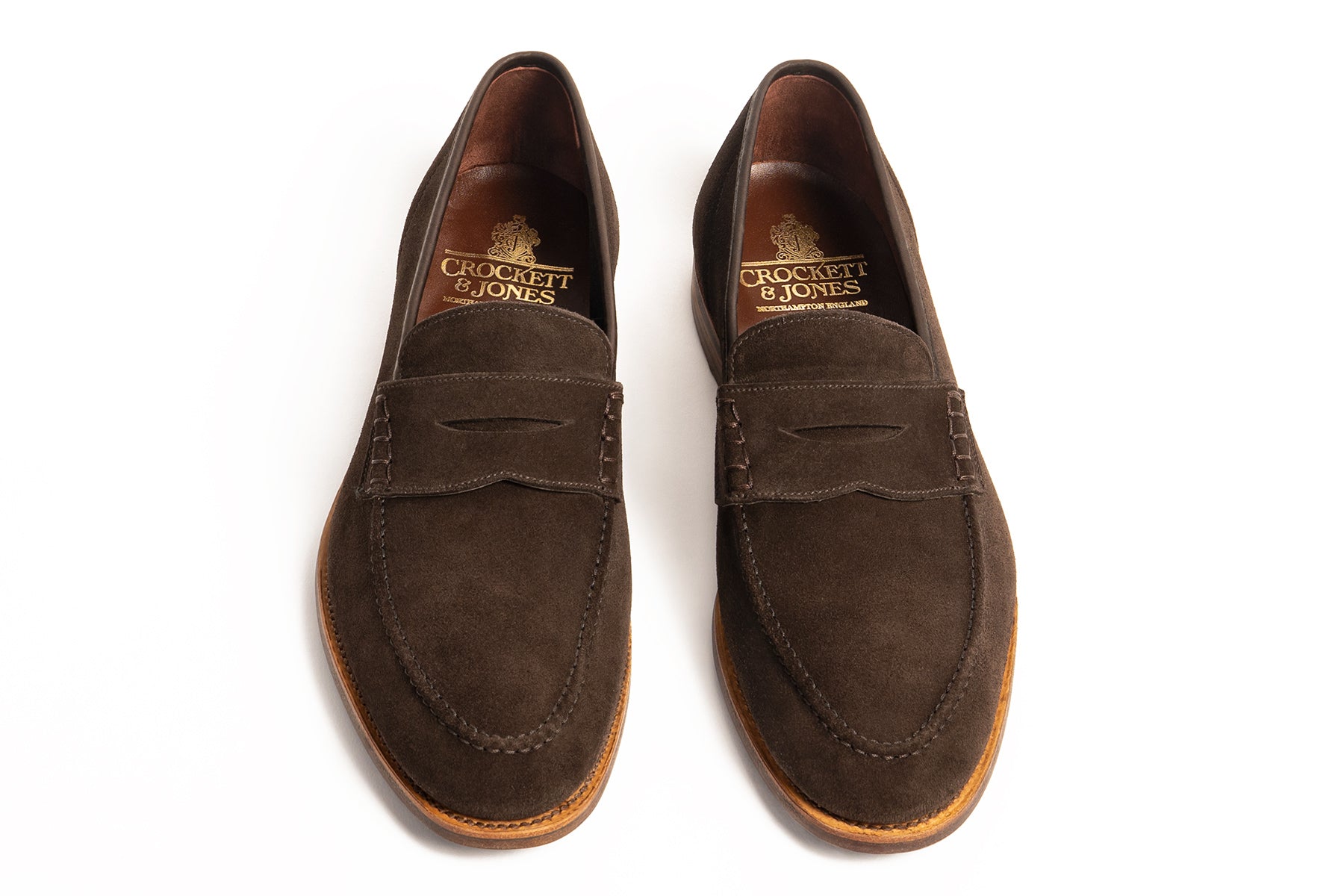 Crockett & Jones Seaton Unlined Penny Loafers In Dark Oak Suede